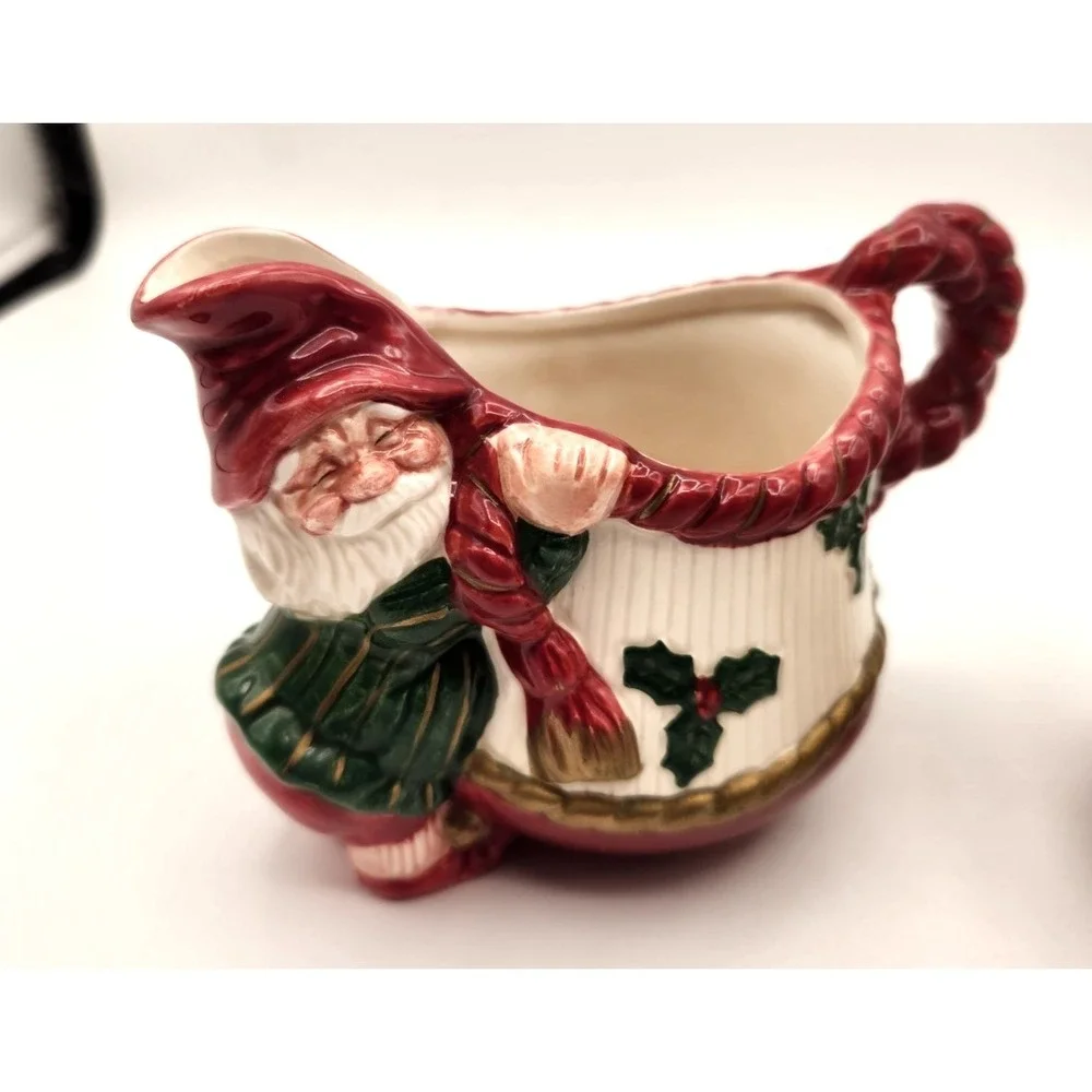 Fitz & Floyd Old World Christmas Elves Sugar Bowl & Creamer 1989 Santa Ceramic